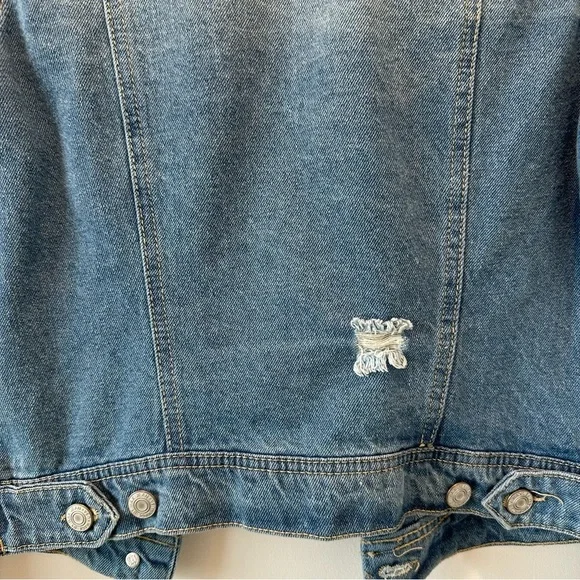 Wax Jean Vintage Denim Jacket Mid Blue Wash Distressed Casual Layers Medium VTG - Picture 11 of 12